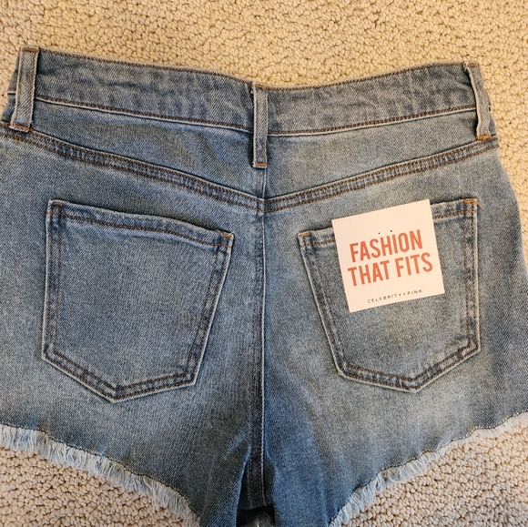 Celebrity Pink Blue Jean Shorts with Distressed Hem - Picture 4 of 5